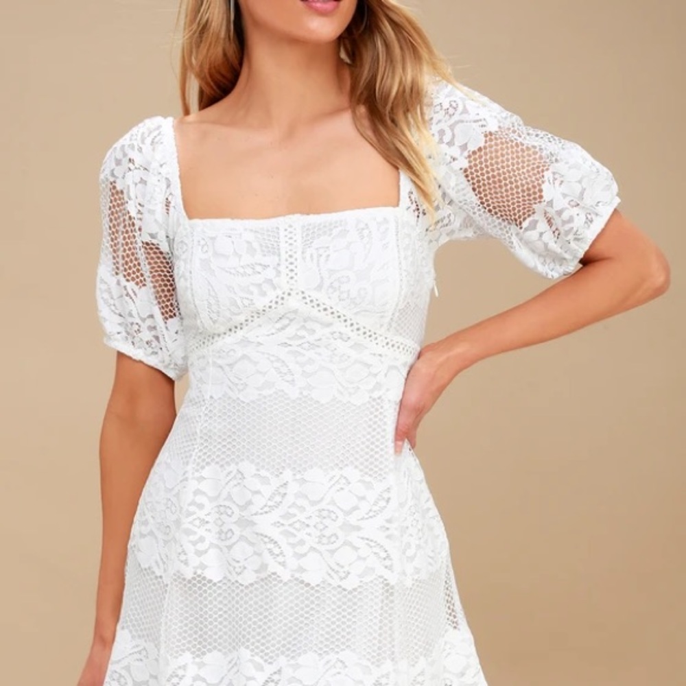 White lace short sleeve free people mini dress